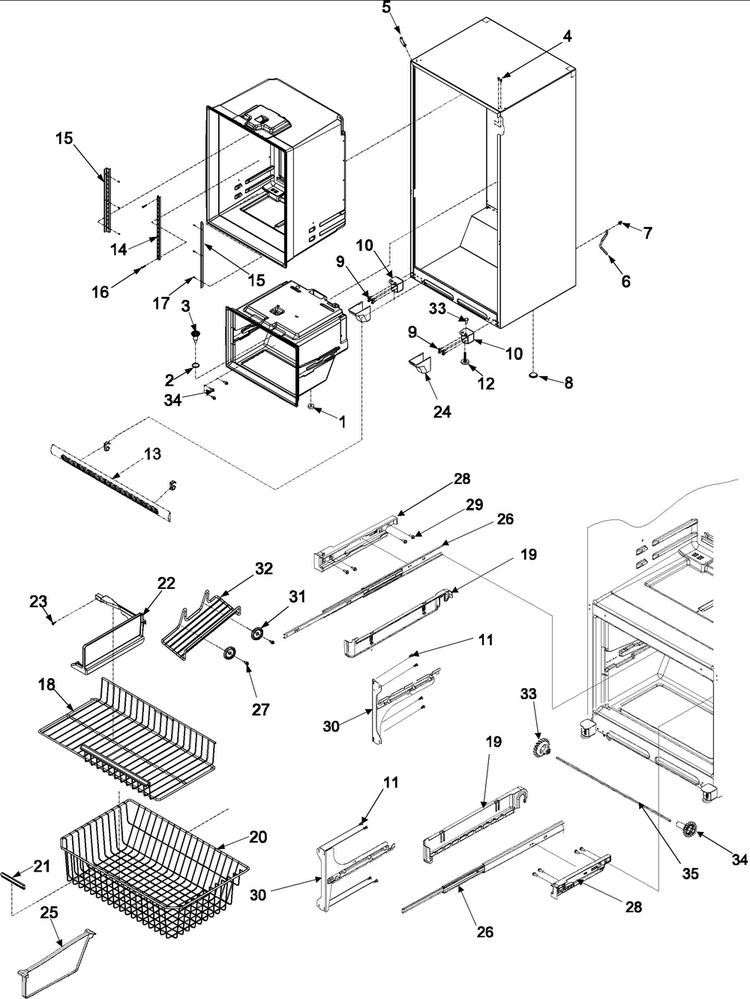 Interior Cabinet & Freezer Shelving Diagram and Parts List for AB2026LEKS0  Amana Refrigerator