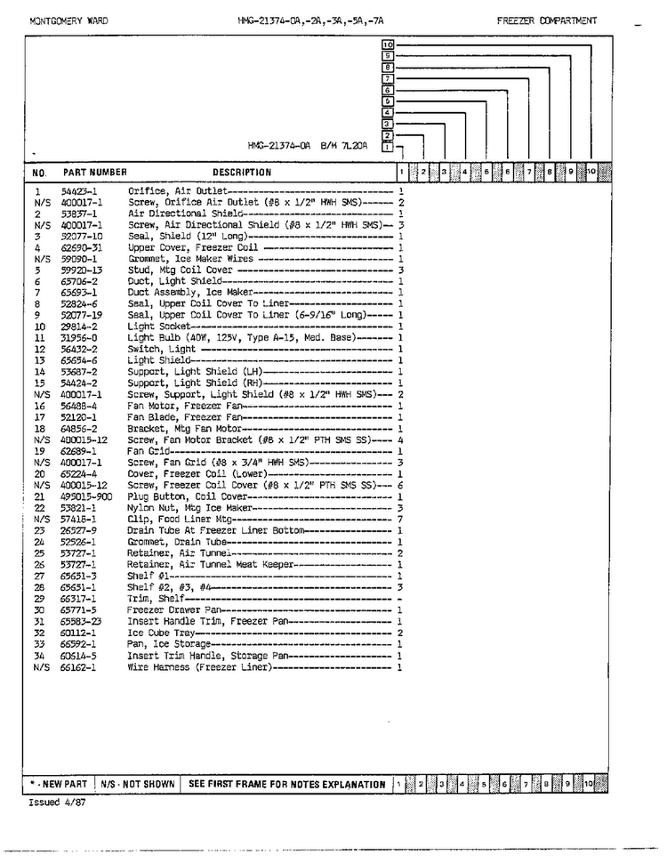 Freezer Compartment Page 2 Diagram and Parts List for 21374A  Admiral Refrigerator