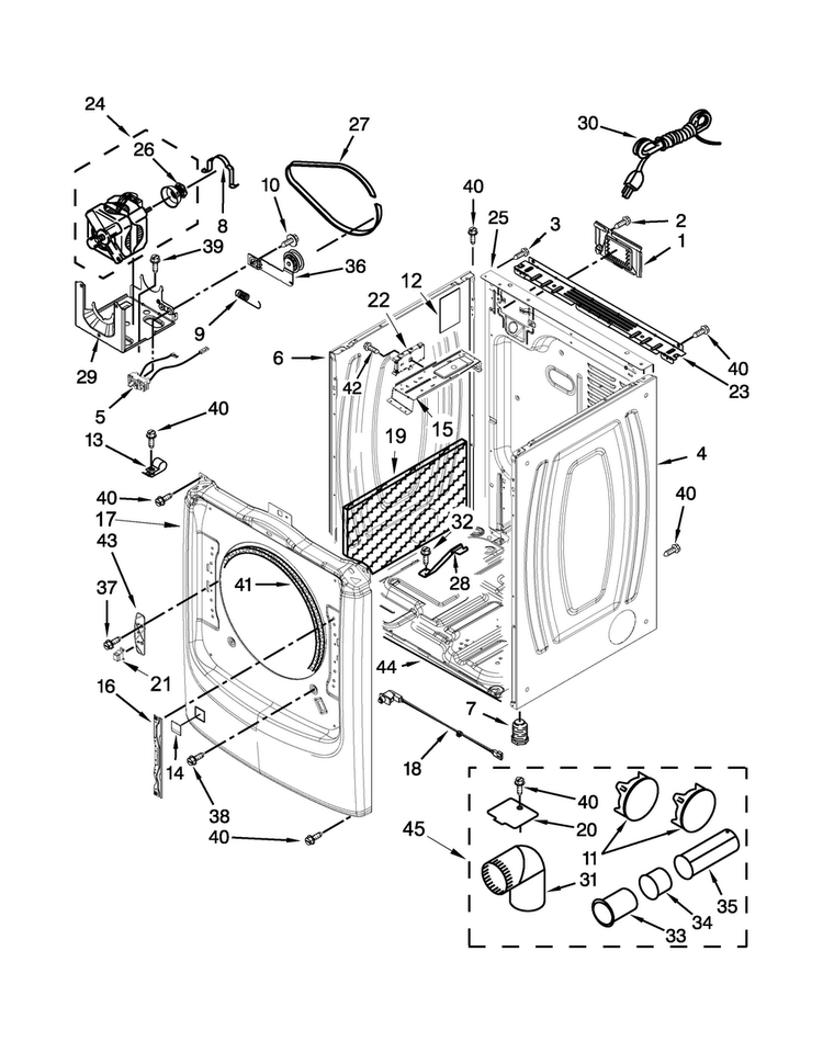 Cabinet Parts Diagram and Parts List for MGD8100DW0  Maytag Dryer