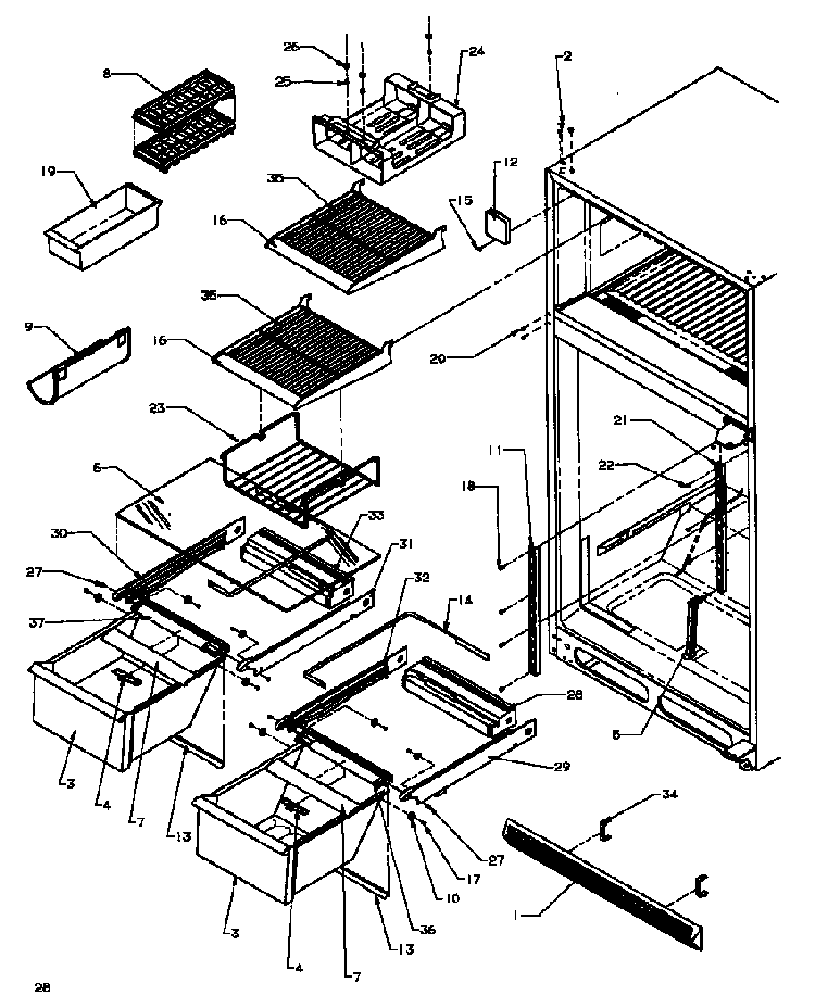 Cabinet Shelving Diagram and Parts List for TG18R2-P1181701WW  Amana Refrigerator