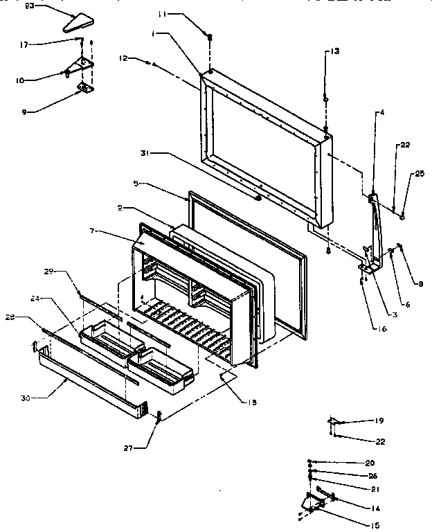 Freezer Door Diagram and Parts List for TXI22R-P1168008W  Amana Refrigerator