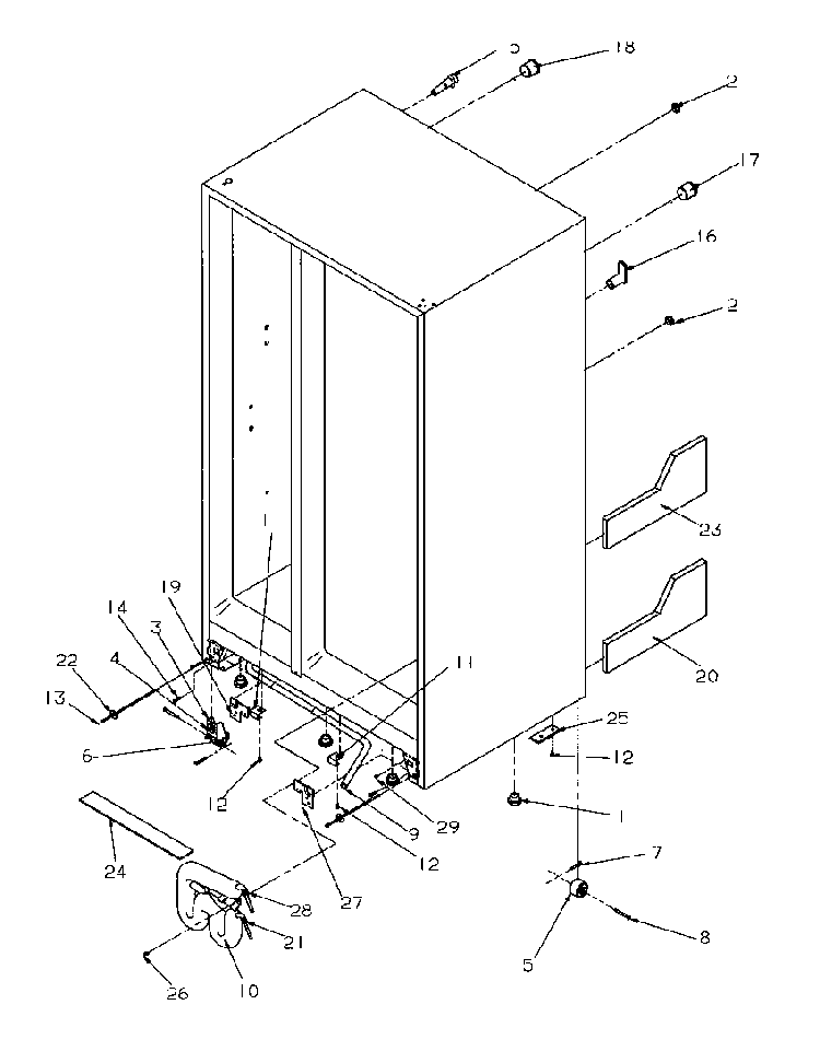 Drain And Rollers Diagram and Parts List for SBD20S4L-P1190001WL  Amana Refrigerator