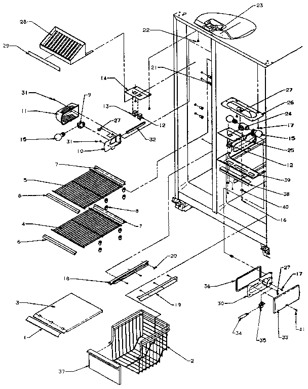 Freezer Section Diagram and Parts List for SXDE27N-P1162203W  Amana Refrigerator