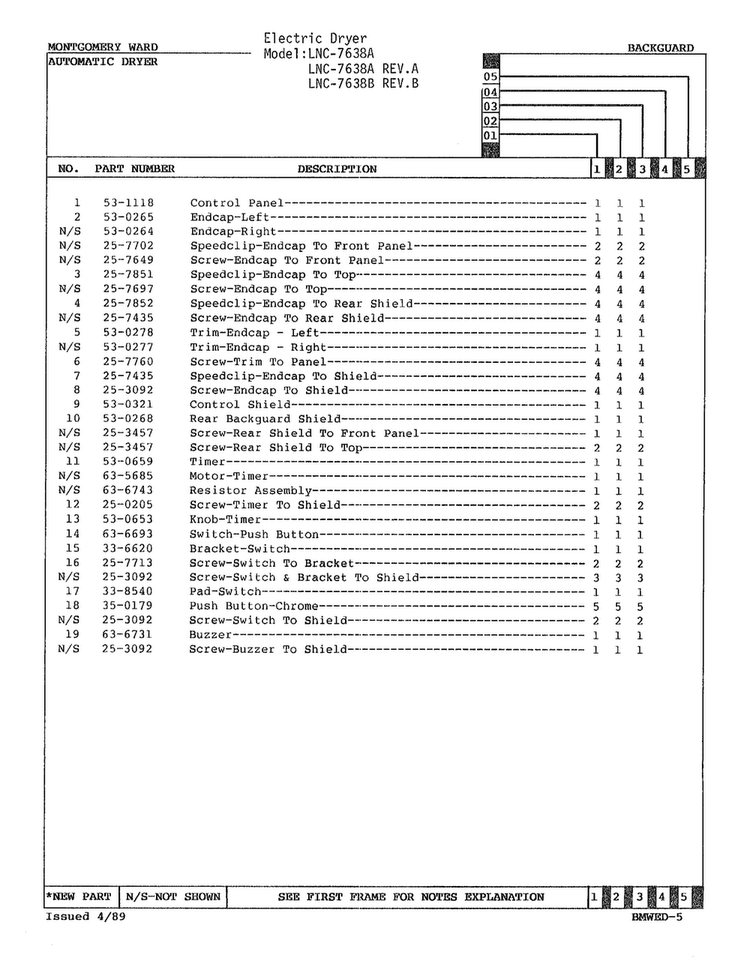 Electric Dryer/backguard Page 2 Diagram and Parts List for 7638A  Norge Dryer