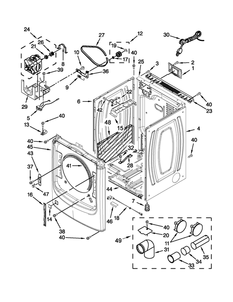 Cabinet Parts Diagram and Parts List for MGD7000AW0  Maytag Dryer