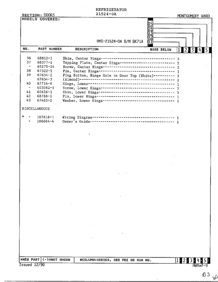 Doors Page 3 Diagram and Parts List for 21524-0A  Admiral Refrigerator