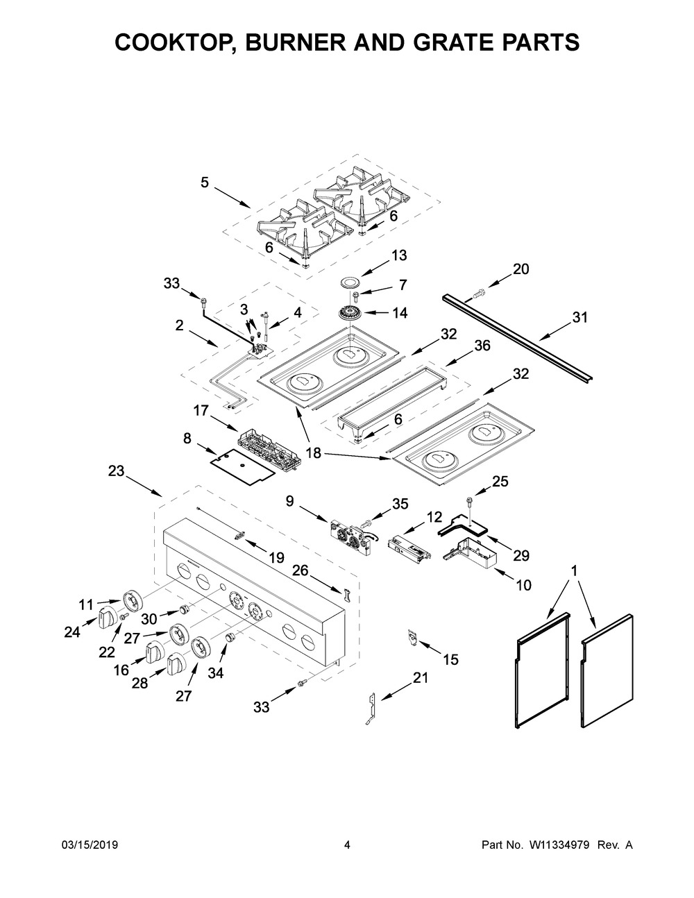 Cooktop, Burner And Grate Parts Diagram and Parts List for JDRP430HL00  Maytag Range