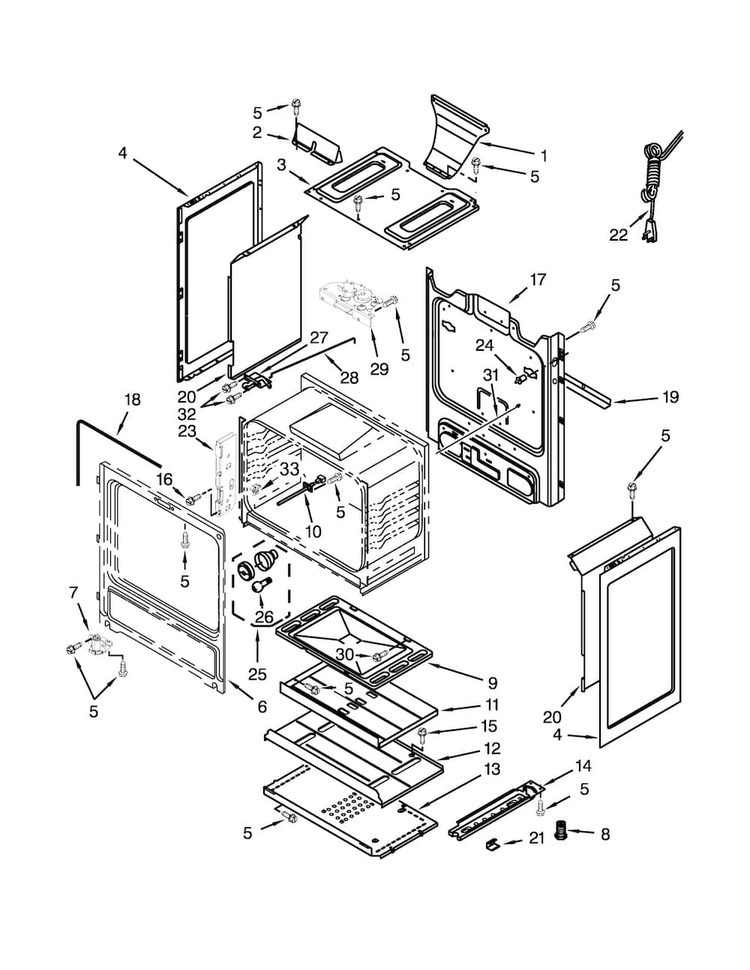 Chassis Parts Diagram and Parts List for AGR5630BDW2  Amana Range