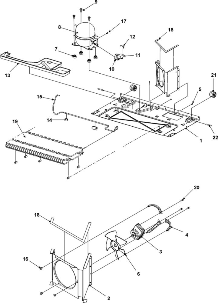 Compressor Diagram and Parts List for AFF2534FEW0  Amana Refrigerator