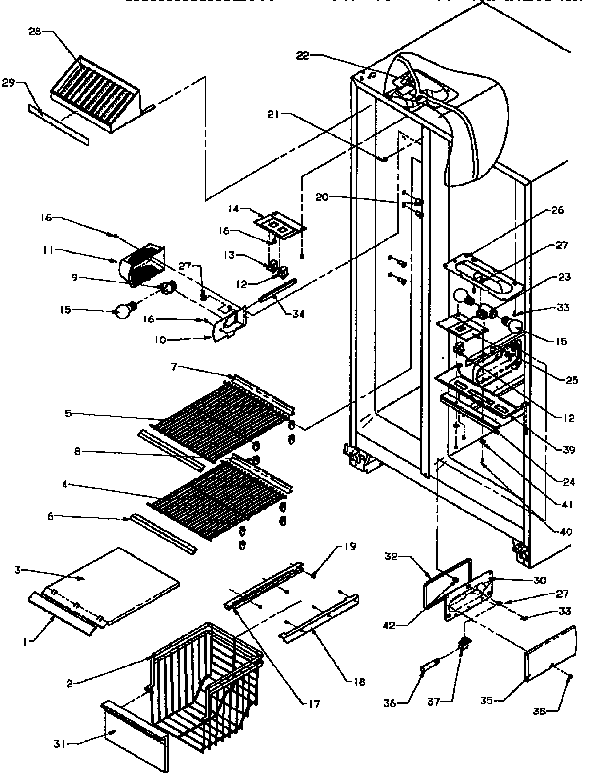 Freezer Section Diagram and Parts List for SXD25N-P1162419W  Amana Refrigerator