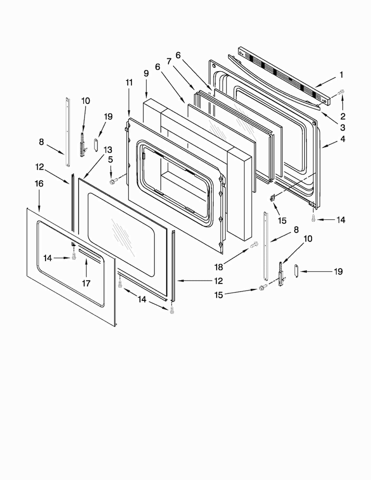 Door Parts Diagram and Parts List for MGR7775WB3  Maytag Range