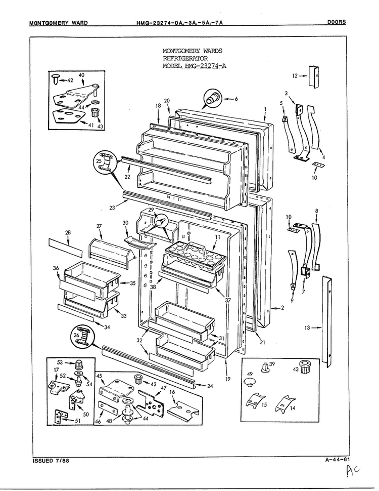 Doors Diagram and Parts List for 23274A  Admiral Refrigerator
