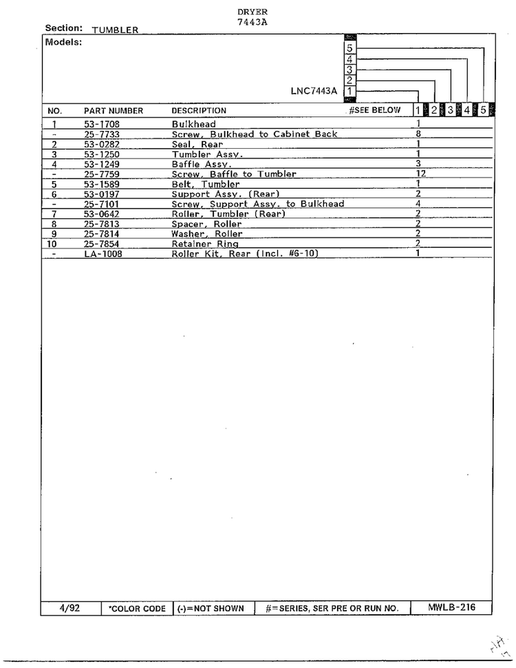 Tumbler Page 2 Diagram and Parts List for 7443A  Norge Dryer