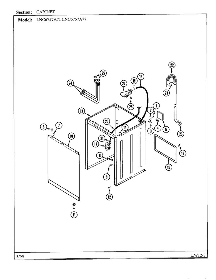 Cabinet Diagram and Parts List for 6757A77  Norge Washer