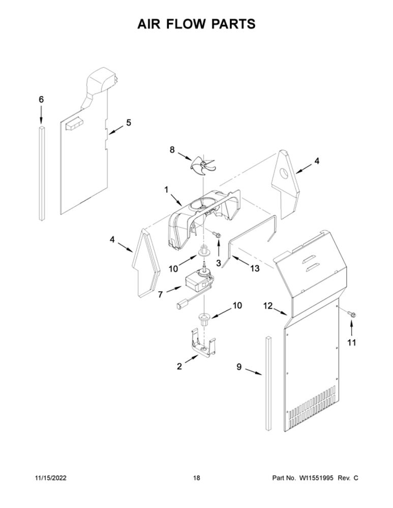 Air Flow Parts 2 Diagram and Parts List for ASI2175GRW07  Amana Refrigerator