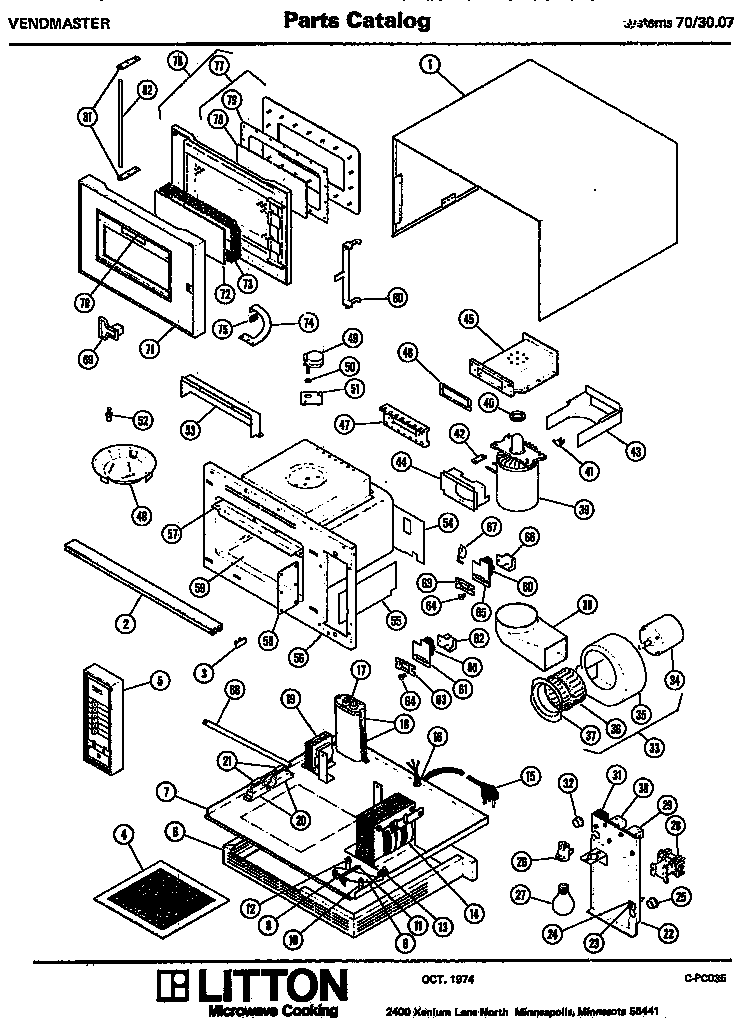 Section 1 Diagram and Parts List for 70 3007 Amana Microwave