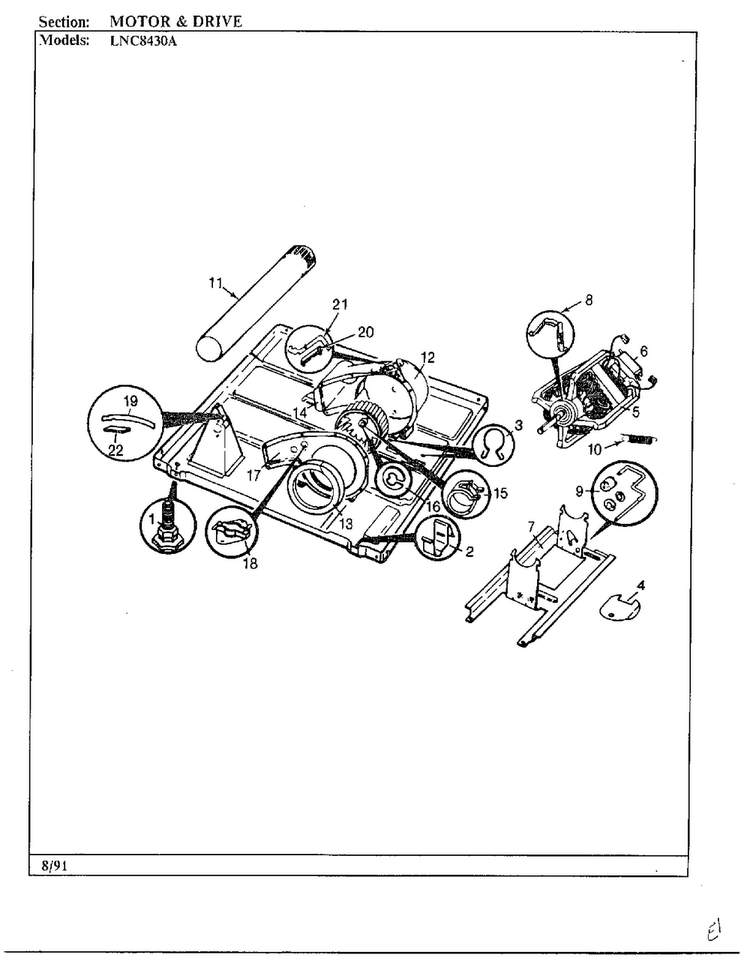 Motor And Drive Diagram and Parts List for 8430A REV E Norge Dryer