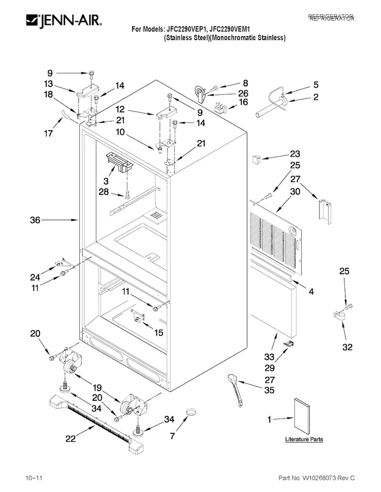 Cabinet Parts Diagram and Parts List for JFC2290VEP1  Jenn-Air Refrigerator