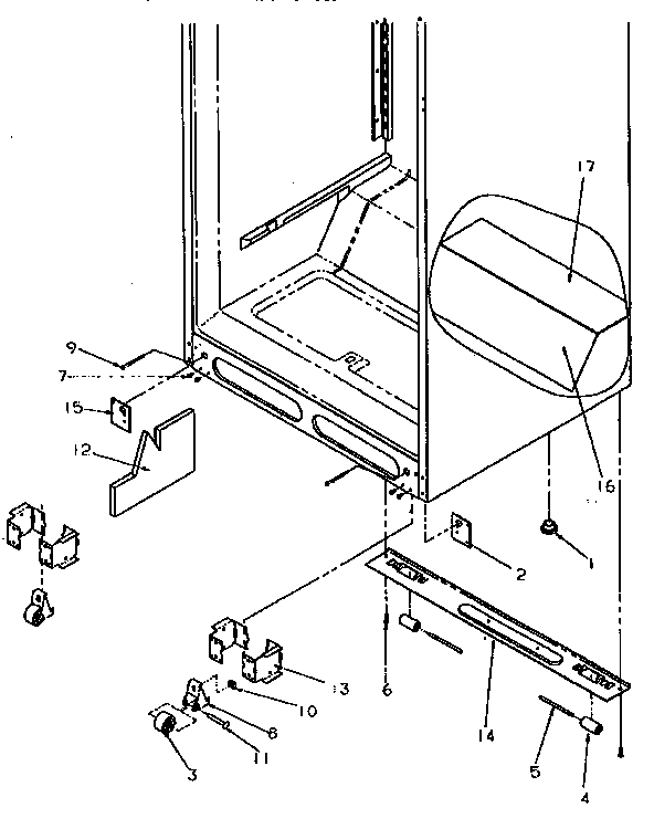 Cabinet Bottom Diagram and Parts List for TR21S4L-P1196102WL  Amana Refrigerator