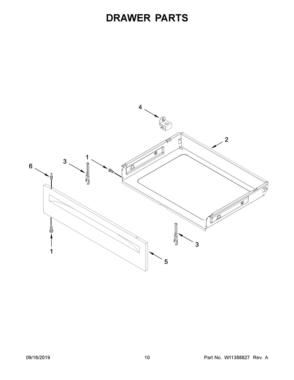 Drawer Parts Diagram and Parts List for YACR4303MFW4  Maytag Range