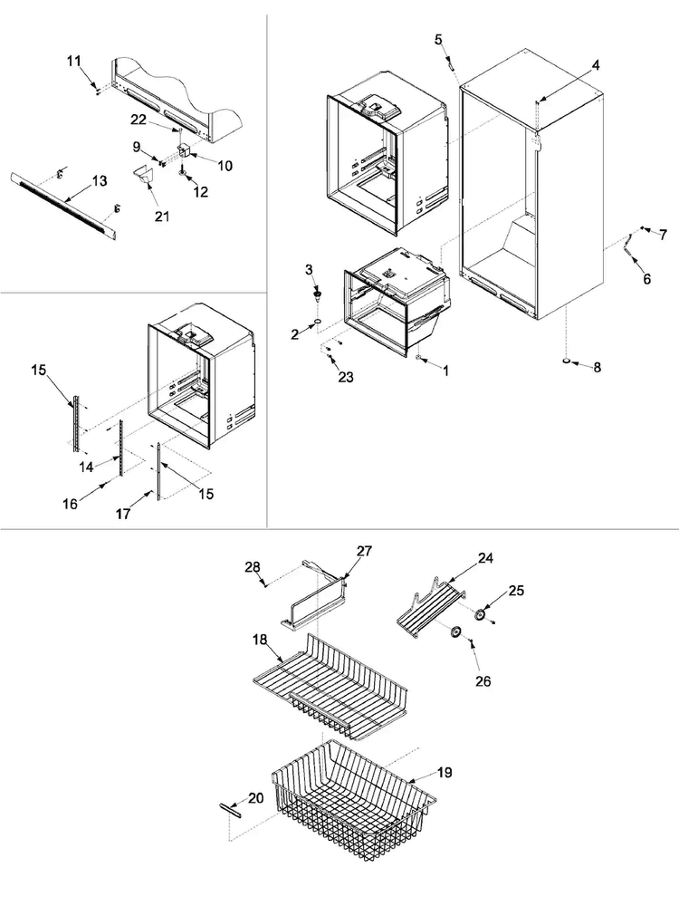 Interior Cabinet & Freezer Shelving Diagram and Parts List for ARB190ZCB0  Amana Refrigerator