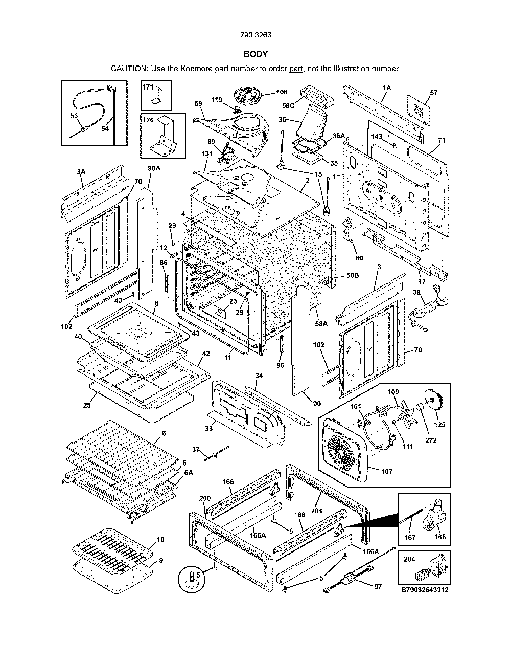 Body Diagram and Parts List for 79032639318  Kenmore Range