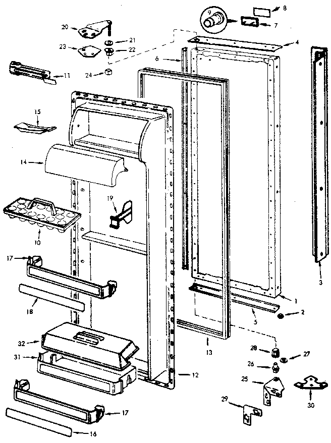 Fresh Food Door Diagram and Parts List for JRSD224B M7N07A Jenn-Air Refrigerator