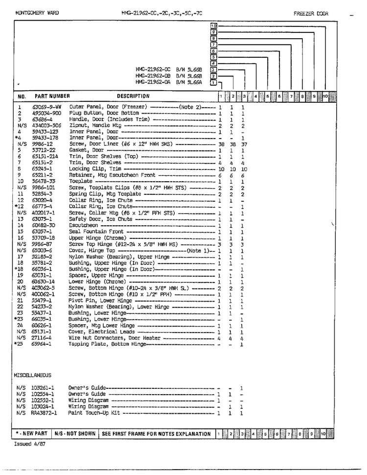 Freezer Door Assembly Page 2 Diagram and Parts List for 21962C  Admiral Refrigerator