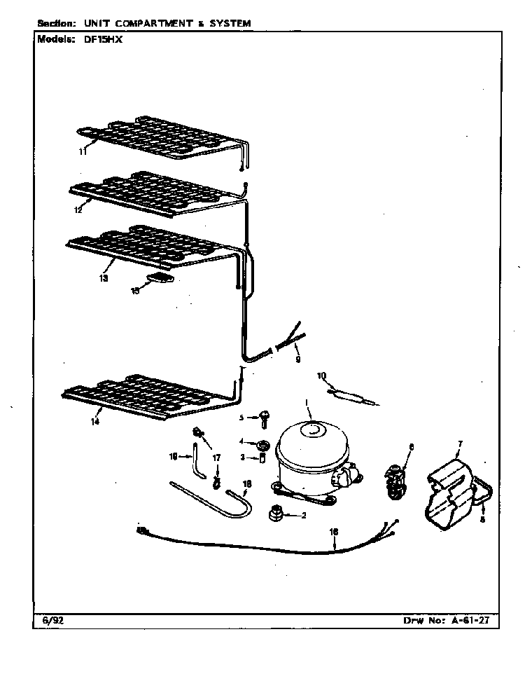 Unit Compartment & System Diagram and Parts List for DF15HX X5Z53 Maytag Refrigerator