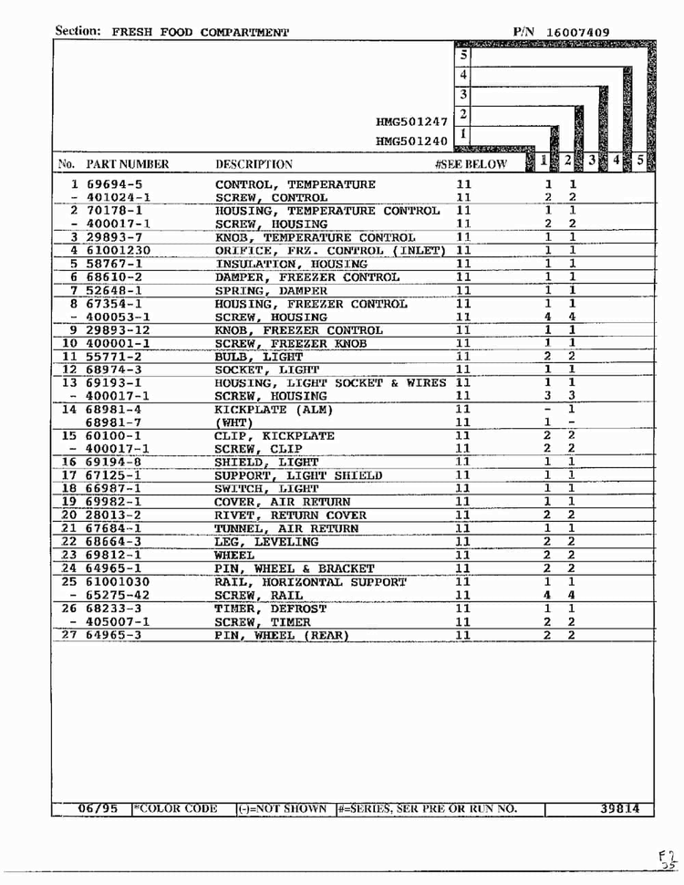 Fresh Food Compartment Page 2 Diagram and Parts List for 501247  Admiral Refrigerator