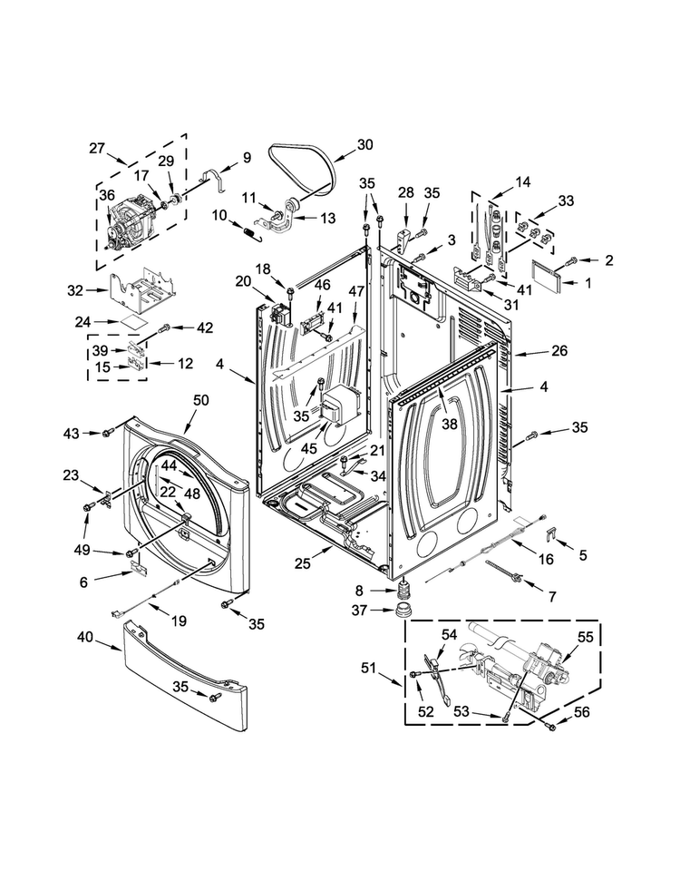 Cabinet Parts Diagram and Parts List for MDG28PNCGW0  Maytag Dryer