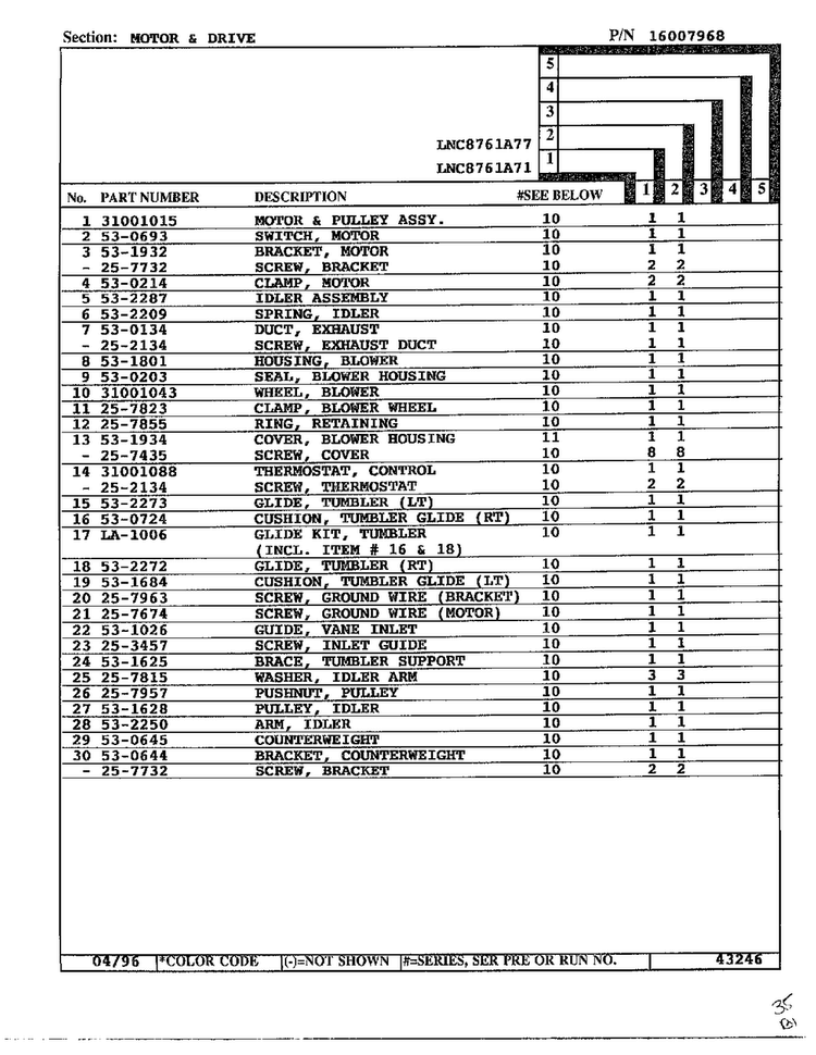 Motor And Drive Page 2 Diagram and Parts List for LNC-8761A77  Maytag Dryer