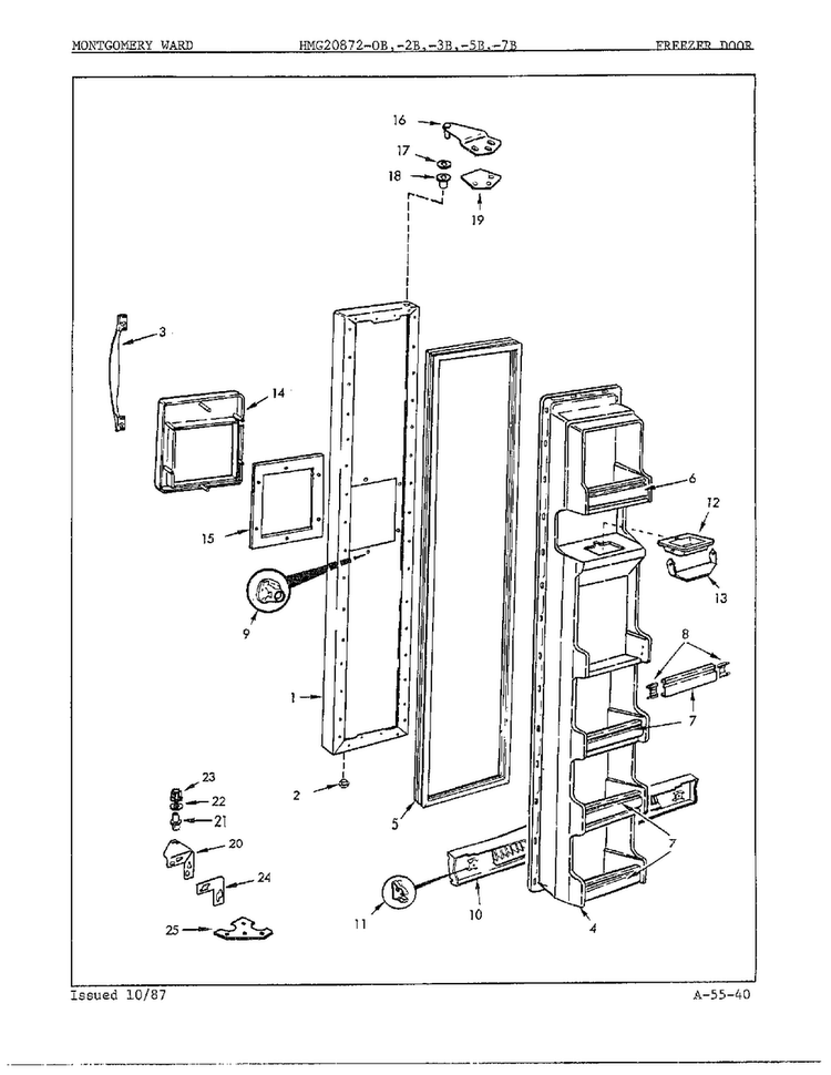 Freezer Door/misc Diagram and Parts List for 20872A  Admiral Refrigerator