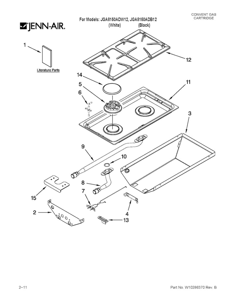 Conventional Cartridge Diagram and Parts List for JGA8150ADW12  Jenn-Air Range