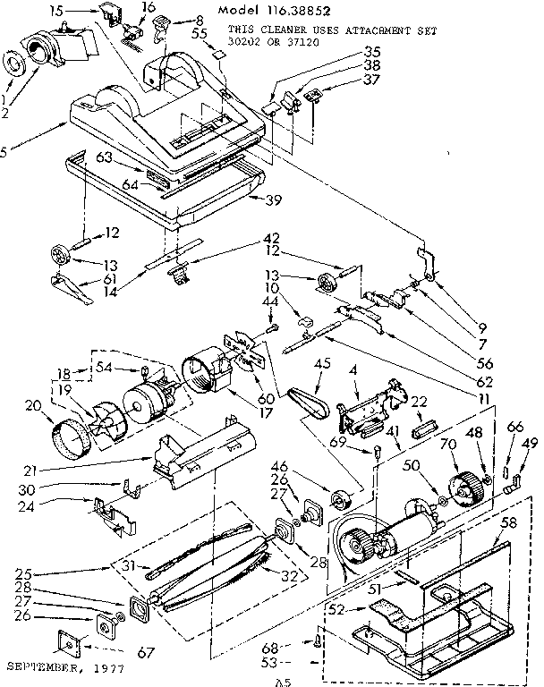 Nozzle And Motor Assembly Diagram and Parts List for 11638852  Kenmore Upright Vacuum