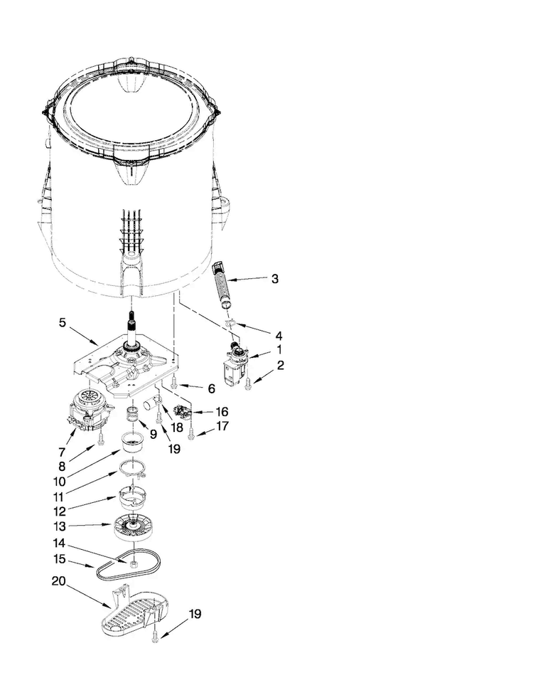 Gearcase, Motor And Pump Parts Diagram and Parts List for NTW4750YQ1  Amana Washer