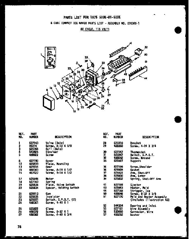 8 Cube Compact Ice Maker Diagram and Parts List for SRN22N-C-P60230-64WC  Amana Refrigerator