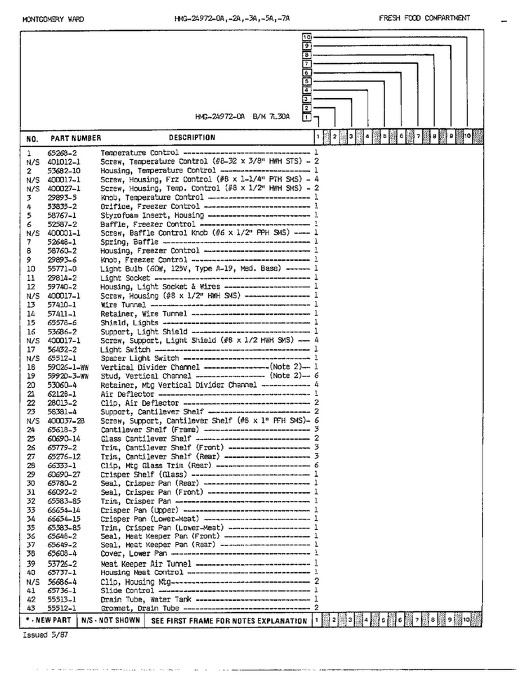 Fresh Food Compartment Assembly Page 2 Diagram and Parts List for 24972A  Admiral Refrigerator