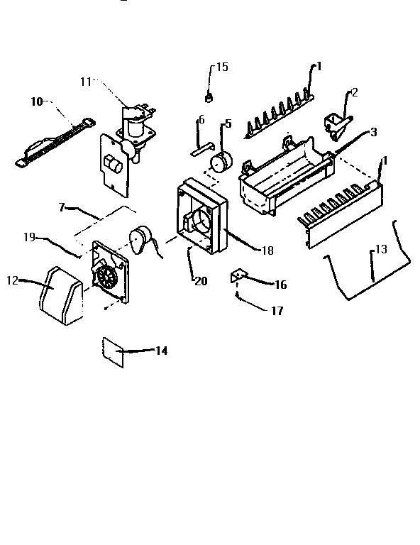 Icemaker Assembly D7824702 Diagram and Parts List for TG18S3L-P1194601W  Amana Refrigerator