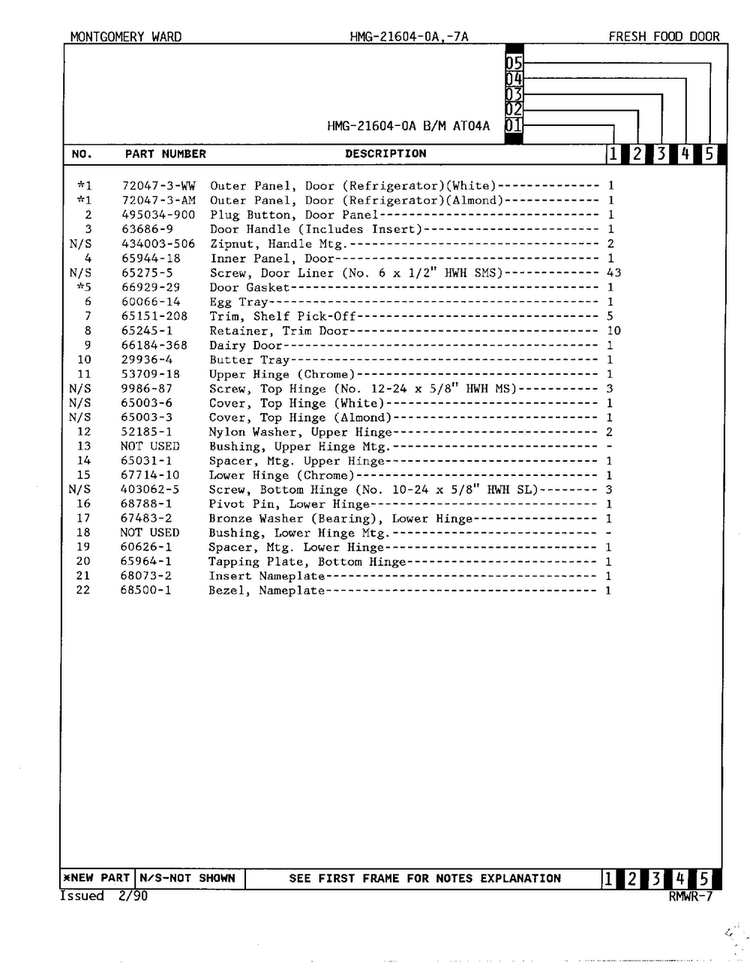 Fresh Food Door Page 2 Diagram and Parts List for 21604A  Admiral Refrigerator