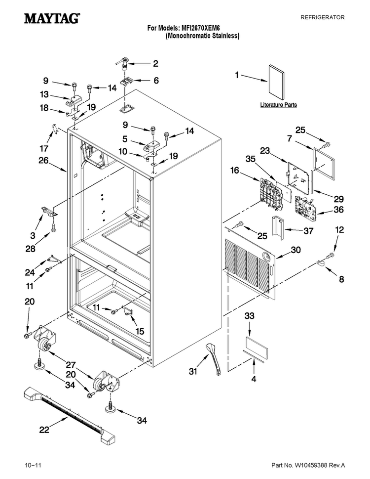 Cabinet Parts Diagram and Parts List for MFI2670XEM6  Maytag Refrigerator