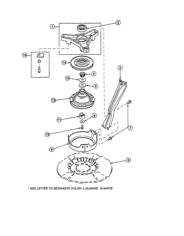 Bearing Housing/brake/pulley Diagram and Parts List for CW4202W2-PCW4202W2B  Amana Washer
