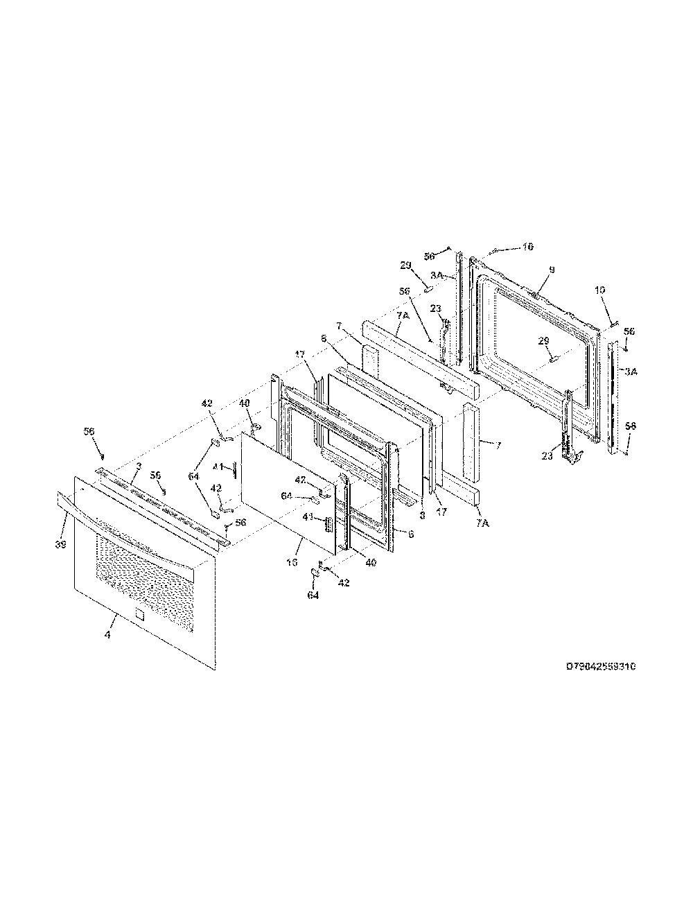 Door Diagram and Parts List for 79042559312  Kenmore Range