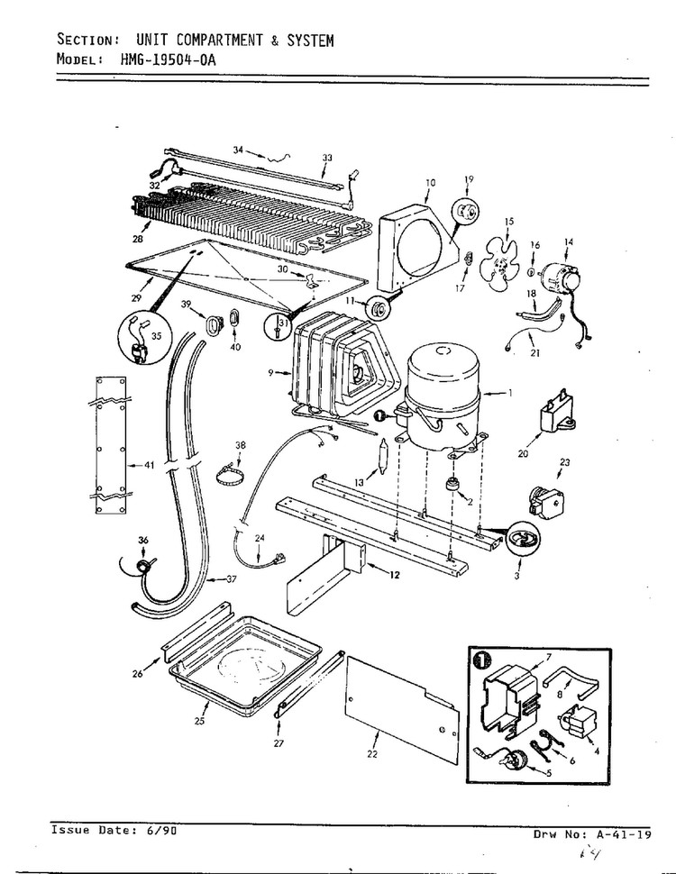 Unit Compartment And System Diagram and Parts List for 19504-0A  Admiral Refrigerator