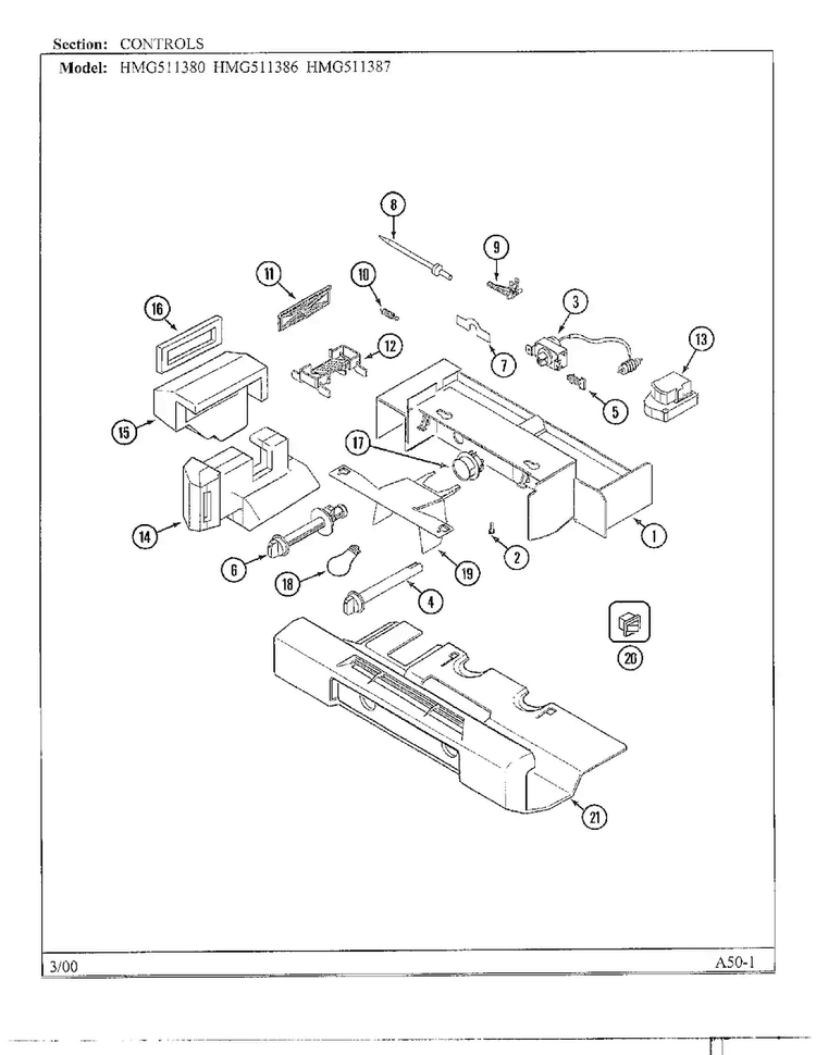 Controls Diagram and Parts List for HMG511387  Admiral Refrigerator