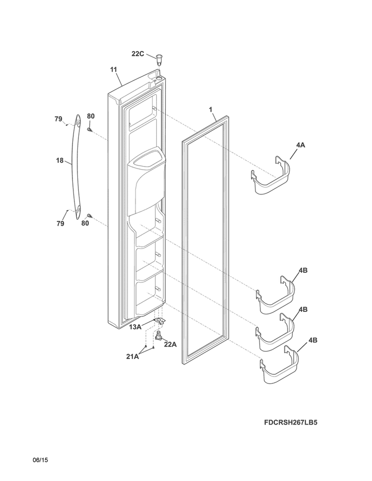 Freezer Door Diagram and Parts List for CRSH268MBDA  Crosley Refrigerator