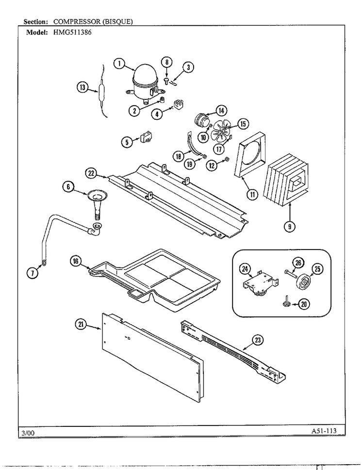 Compressor Page 3 Diagram and Parts List for HMG511387  Admiral Refrigerator