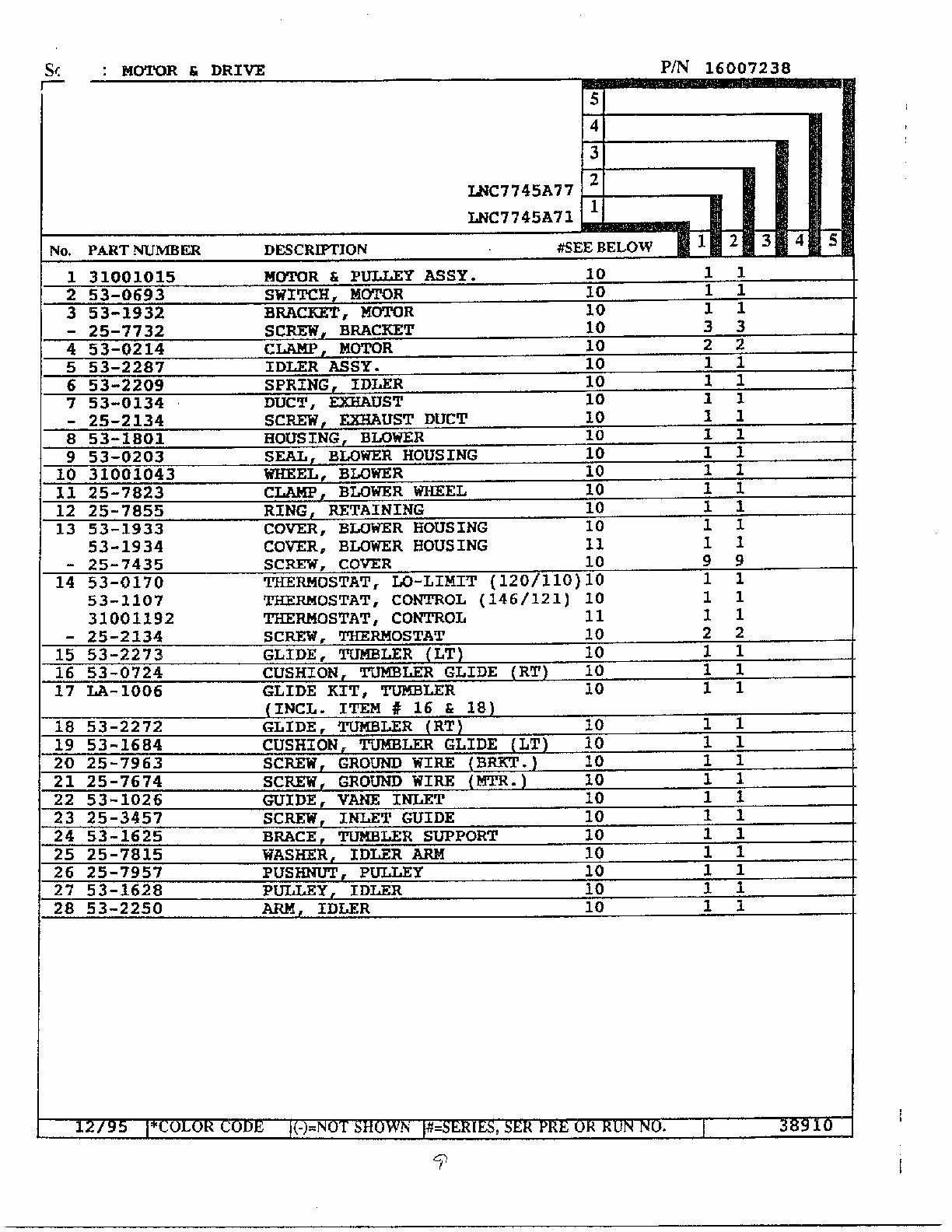 Motor And Drive Page 2 Diagram and Parts List for LNC7745A71  Maytag Dryer
