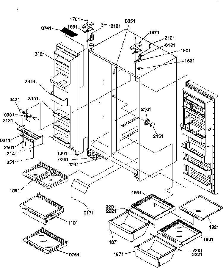 Hinges And Crisp Frame Diagram and Parts List for SRDE25TPE-P1190314WE  Amana Refrigerator
