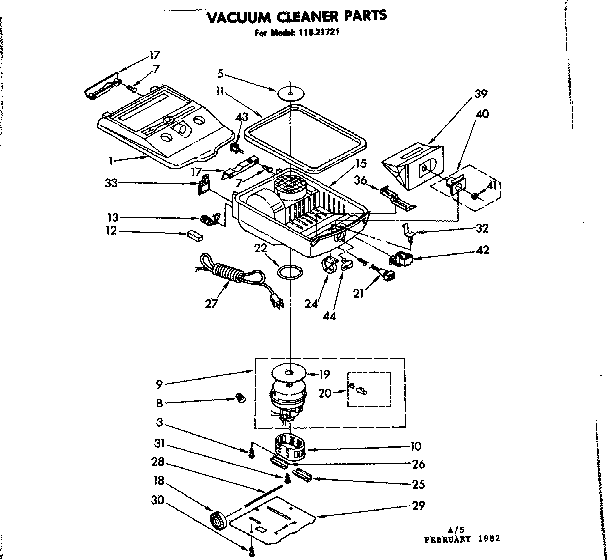 Base Assembly Diagram and Parts List for 11621721  Kenmore Canister Vacuum